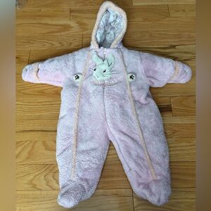 Peter Rabbit Seedlings Pink Fleece Snowsuit Bunny Hood 6M Baby Pram Suit